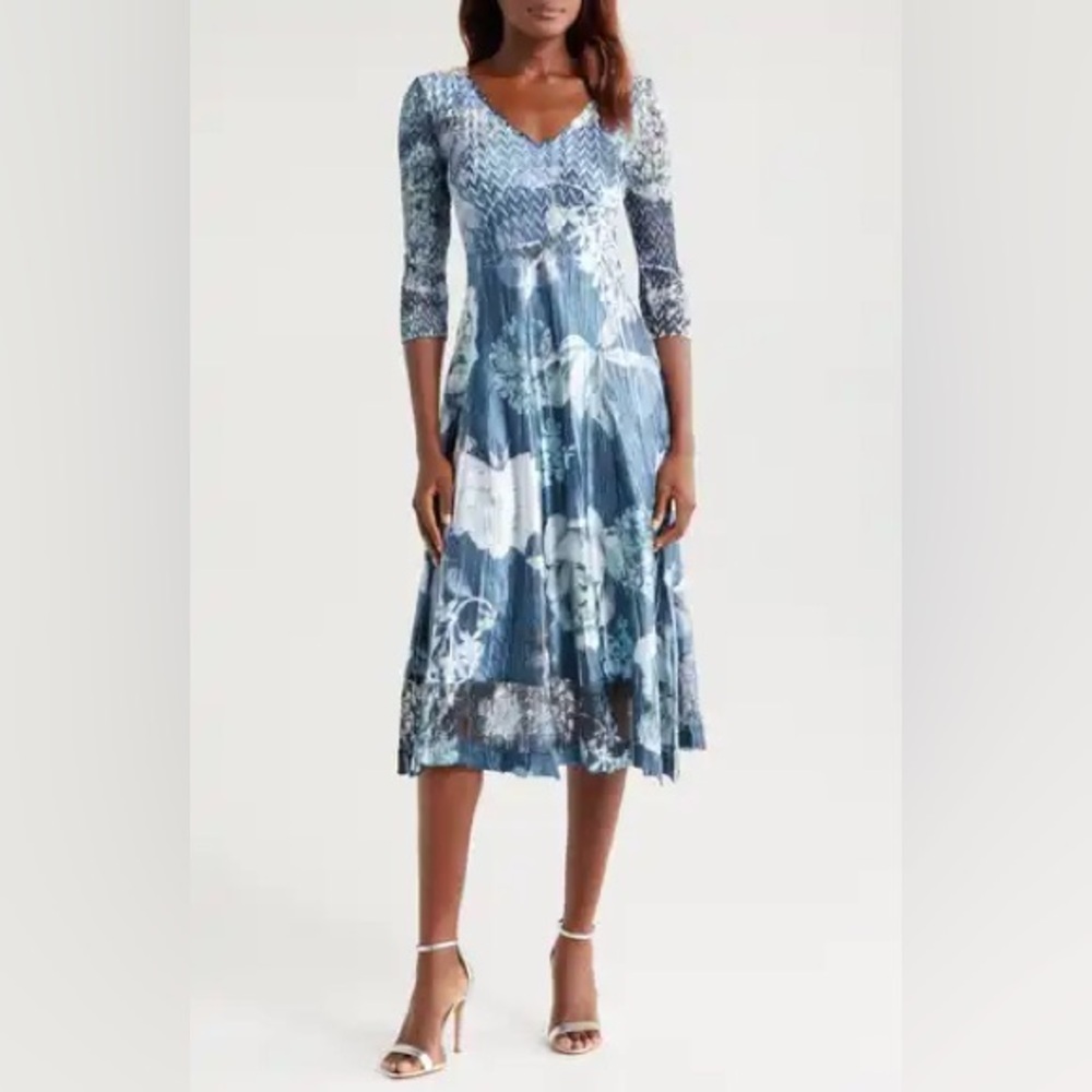 Komarov Lace Sleeve Charmeuse & Chiffon Cocktail Dress Womens Size XL
